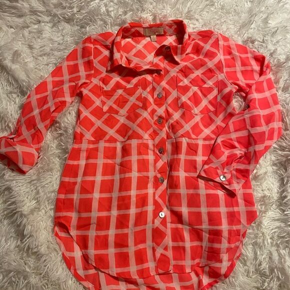 GB Girls Small Hot pink and white plaid button up - Picture 1 of 7